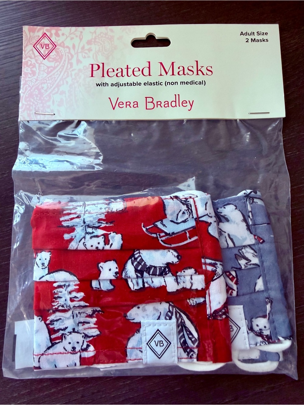 NWT Vera Bradley Beary Merry Pleated Face Masks Set of 2